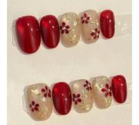 Autocollants d'art pour ongles à fleurs rouges, autocollants décoratifs pour ongles à fleurs rouges et vignes dorées, convenant aux salons de manucure professionnels et aux passionnés de DIY, accessoi