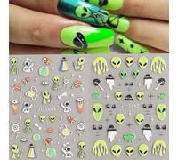 Autocollants d'art pour ongles d'Halloween 5D en relief stéréoscopique, décalcomanies d'ovnis, d'extraterrestres, d'astronautes et d'espace pour la décoration des ongles. Fournitures autoadhésives pou