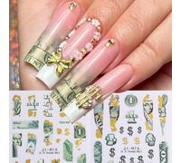 Autocollants d'art pour ongles Motif dollar, Transfert à chaud Signe du dollar de luxe $ Conception d'argent liquide Enveloppes adhésives pour manucure, Décalcomanies faciles à appliquer pour ongles e