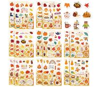 Autocollants d'automne pour Enfants, 16 Feuilles Gommettes Thème Automne Stickers, Motif Écureuils Hérissons Citrouilles Feuilles d'Érable, pour Thanksgiving Scrapbooking Loisir Créatif