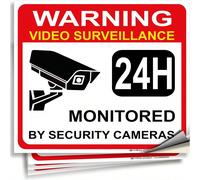 Autocollants d'avertissement de vidéosurveillance - Ensemble de 4 pièces 17,78 x 15,24 cm - Vinyle autoadhésif premium, laminé, offrant une protection UV ultime, résistance au vent et à la pluie, rési