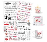 Autocollants de Bougies pour la Saint-Valentin - 4 Feuilles de Transfert à l'Eau avec Motifs d'Amour, Décoration DIY pour Bougies & Tasses, Idéal comme Cadeau de la Saint-Valentin