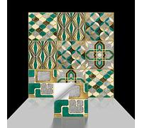 Autocollants de Carreaux muraux Géométrie verte Autocollant Carreau Ciment Mural Style Marocain Autocollants de Carreaux Adhesifs Étanche Sticker Carrelage pour Cuisine Salle de Bains Table Escalier