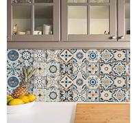 Autocollants de carrelage exquis fleur bleue orange coller sur les carreaux pour salle de bain cuisine décorations d'intérieur PVC imperméable résistant à l'huile peler et coller carreaux muraux auto-