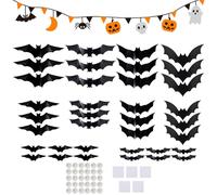 Autocollants de chauve-souris, 36 pack Halloween Batts Decor, avec des lumières, une autocarte de dessin animé, des décorations saisonnières, pour l'école de fête de fenêtre de maison hantée