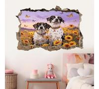 Autocollants De Décoration Murale 3D Border Collie Papillon Tournesol Stickers Muraux Paysage Pour Chiens Vinyle Mural Pour Chambre D'Enfant, Salon, Pépinière, Décoration Murale 87x58cm