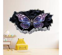 Autocollants De Décoration Murale 3D Papillon Stickers Muraux Ciel Étoilé Violet Et Bleu Vinyle Mural Pour Chambre D'Enfant, Salon, Pépinière, Décoration Murale 87x58cm