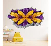 Autocollants De Décoration Murale 3D, Plume Autocollants De Sol Imperméables Amovibles, Jaune Violet Smashed Stickers Muraux Pour Maison Décoration Murale 67x45cm
