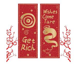 Autocollants de fenêtre, couples de l'année du serpent 2025, couple de dessin animé de fête printanière | Bannière de porte amusante de fête, décoration d'année serpent pour cours, portes,