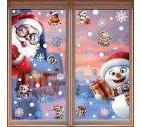 Autocollants de fenêtre de Noël, 2 feuilles d'autocollants fenêtre bonhomme neige, père Noël, renne, autocollant statique non adhésif pour fête à la maison