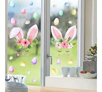 Autocollants de Fenêtre de Pâques,Coloré Autocollants de Fenêtre Lapin Fleur de Pâques,Amovibles Stickers Muraux Oeufs de Pâques Décoration,Decalcomanie Pâques pour Chambre D'Enfant Porte Fête Décor