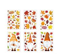 Autocollants de fenêtre de Thanksgiving 20 x 30 cm double face visibles | 6 feuilles par paquet, feuilles d'érable et nains, couleur jaune vif, taille 20 x 30 cm, parfait pour l'ambiance