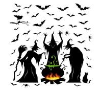 Autocollants de fenêtre d'Halloween, autocollants de sorcière effrayante, décalcomanies en verre, décoration de silhouette de fenêtre, fournitures de fête d'Halloween avec silhouette de fenêtre pour