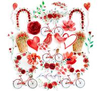 Autocollants De Fleurs Rouges Pour La Saint-Valentin (28 Pièces)- Imperméables, Mignons, Petits - Autocollants De Coeurs Et De Fleurs Pour Album Et Journal Intime