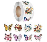 Autocollants De Gaufrage Lot de 500 autocollants en forme papillon et fleur, 3,8 cm/1,5 pouce, for décoration boîte-cadeau, étiquette autocollante, papeterie, 1 rouleau Pour Certificats(1.5inch 2)