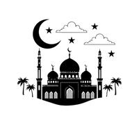 Autocollants de gravure d'architecture islamique avec croissant de lune 49,2 x 59,3 cm Ne pas endommager la surface du mur Noir