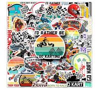 Autocollants de Karting 50 Pcs Vinyle Autocollants Tendance de Voiture de Course Sports pour Bouteille d'Eau Ordinateur Portable Skateboard Bagages Scrapbook Voiture Vélo Téléphone Casque