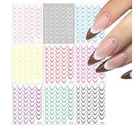 Autocollants de manucure française pour ongles, bandes de manucure française | 9X Ensemble de décalcomanies de timbres de,Autocollants adhésifs pour ongles, pointe Simple, du bout d