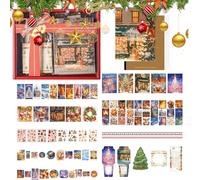 Autocollants de Noël avec carnet de 79 pièces à thème, images festives expressives, accents créatifs pour le journal, mélange vif d'autocollants décoratifs, motifs saisonniers joyeux | Pour journaux