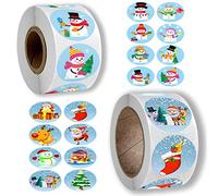 Autocollants De Noel Gommettes Noël Vacances Cadeau Autocollants, 1000Pcs Étiquettes Adhésives en Papier Kraft - Stickers Parfait pour les Cadeaux et Décorations de Noël, Pochettes-Surprise (3)