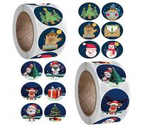 Autocollants De Noel Gommettes Noël Vacances Cadeau Autocollants, 1000Pcs Étiquettes Adhésives en Papier Kraft - Stickers Parfait pour les Cadeaux et Décorations de Noël, Pochettes-Surprise (2)