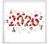Autocollants de Noël pour verre - Chiffres de Noël 2026 - Autocollants numériques pour fenêtre - Pour mur, porte, intérieur, extérieur, vitrine, événement, magasin, festival, école, restaurant, verre