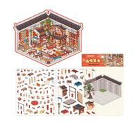 Autocollants de paysage de styles chinois - Autocollant rétro pour cour intérieure - Fournitures de scrapbooking - Scène de paysage chinois rétro - Étiquette de compte à la main