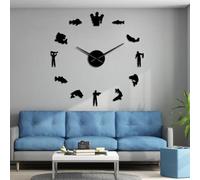 Autocollants de pêche DIY Art mural de pêcheur Grande horloge murale silencieuse à quartz moderne Silhouette de pêche au bar Sans cadre Grandes horloges murales