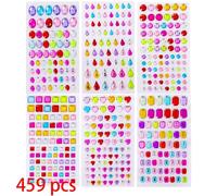Autocollants De Pierres Précieuses,Strass Scintillants Auto-Adhésifs Pour L'Artisanat,Formes Assorties,Bijoux,Autocollants Décoratifs En Diamant Acrylique Multicolore.6 Sheets 459Pcs.
