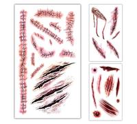 Autocollants de plaie de cicatrices pour les fêtes - Faux blessure réaliste, maquillage temporaire du corps, design de grattage de sang 3D | Décorations de costume d'Halloween pour femmes,