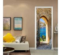 Autocollants de porte 3D 85x215cm(33.46 inches * 84.64 inches)Arche océan Papier Peint Porte 3D photo mural Art wallpaper colle Stickers de Porte Trompe l'oeil 3D Pour Salon Chambre Salle De Bain Deco