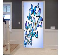 Autocollants De Porte 3D Poster Motif Papillon Bleu 77 X 200 Cm Waterproof Self-Adhesive Door Sticker Autocollant Porte Affiche 3D Pour Cuisine Chambre Salle De Bain Auto-Adhésif