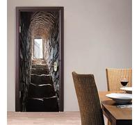 Autocollants de Porte 73x204 cm escaliers de la grotte 3D Trompe L'Oeil Auto-adhésif Vinyle Porte Papier Stickers Imperméable Mur Salon Chambre Salle Bain Décor