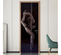 Autocollants de Porte 77x200 cm Fille danseuse de pole dance 3D Trompe L'Oeil Auto-adhésif Vinyle Porte Papier Stickers Imperméable Mur Salon Chambre Salle Bain Décor