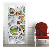 Autocollants de Porte 77x200 cm Motif de fruits 3D Trompe L'Oeil Auto-adhésif Vinyle Porte Papier Stickers Imperméable Mur Salon Chambre Salle Bain Décor