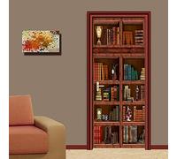Autocollants de Porte 77x200 cm Vintage et bibliothèque 3D Trompe L'Oeil Auto-adhésif Vinyle Porte Papier Stickers Imperméable Mur Salon Chambre Salle Bain Décor