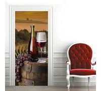 Autocollants de Porte 83x204 cm Bon vin 3D Trompe L'Oeil Auto-adhésif Vinyle Porte Papier Stickers Imperméable Mur Salon Chambre Salle Bain Décor