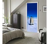Autocollants de Porte 83x204 cm Pingouin du ciel bleu 3D Trompe L'Oeil Auto-adhésif Vinyle Porte Papier Stickers Imperméable Mur Salon Chambre Salle Bain Décor