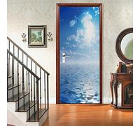 Autocollants de Porte 90x200 cm ciel bleu et océan 3D Trompe L'Oeil Auto-adhésif Vinyle Porte Papier Stickers Imperméable Mur Salon Chambre Salle Bain Décor