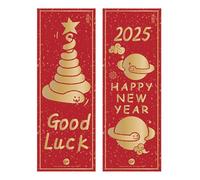 Autocollants de porte de l'année du serpent, bannière chinoise de l'année du serpent 2025,Couples décoratives de dessin animé | Affiche drôle de porte de fête, décoration de l'année de la se