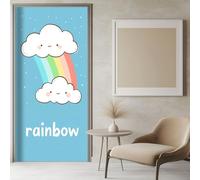 Autocollants de Porte Dessin Animé Nuages Arc En Ciel 83x204 cm Bleu Art Auto-adhésif Poster PVC Sticker Porte Cuisine Salon Chambre Salle de Bain
