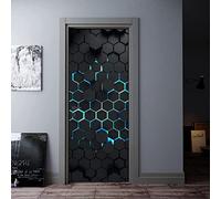 Autocollants De Porte Hexagone Géométrique Noir Abstrait 77 X 200 Cm Papier Peint 3D Trompe L'Oeil Pour De Placard Cuisine Affiche Autocollant De Porte 3D Autocollant De Décoration De Voile De - Phot