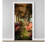 Autocollants de Porte Vigne Feuilles Fleurs Sticker Papier Peint Porte 3D Couloir Bus Train