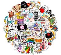 Autocollants de Rock Roll, 100 Pcs Beaux Stickers Musique pour Ordinateur Portable, Motif notes de musique, Skateboard, Vélo, Guitare, Bagages (Rock and Roll)