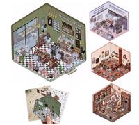 Autocollants de scène 4 Set Cafe, boutique, restaurant et librairie 3D House Stickers DIY Adorables autocollants 3D Strect Stress Relief pour adultes, enfants