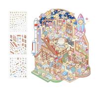 Autocollants de scène, ensemble d'autocollants de maison - Scènes d’autocollants mignons Autocollant du musée des sciences de dessin animé,Autocollants de maison faits à la main pour le Nouvel An c