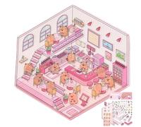 Autocollants de scène, scènes d'autocollants | Autocollants de scène miniatures Capybara, décoration de livres de dessin animé, autocollants amusants, accessoires de journal réutilisables pour l'école
