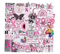 Autocollants de Sensibilisation au Cancer du Sein, 50 Pcs Rose Ruban Autocollants Esthétique Vinyle Autocollants Imperméables pour Bouteille d'eau Ordinateur Portable Scrapbook Guitare Voiture