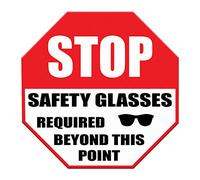 Autocollants de sol « Stop Safety Glasses Required Beyond This Point » - Rouge - Antidérapants - Forme ronde - 61 cm de long
