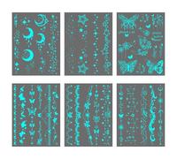 Autocollants de Tatouage 6 Pièces - Étoile de Lune, Fleurs Scintillantes Phosphorescents Temporaires Pour Fête de Nuit